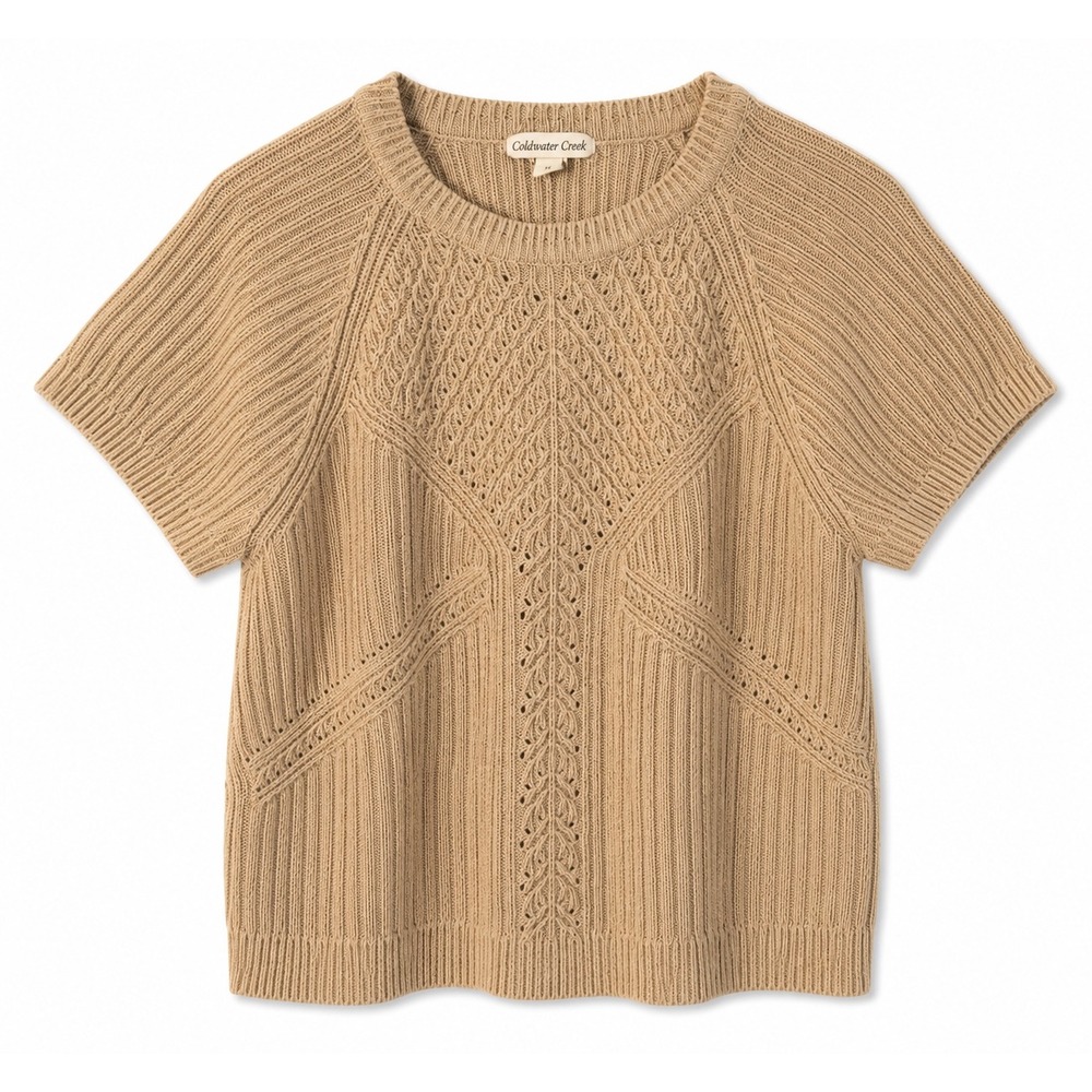 Coldwater Creek Women's PXL Beige Textured Knit Sweater Top S.S. Cotton Blend